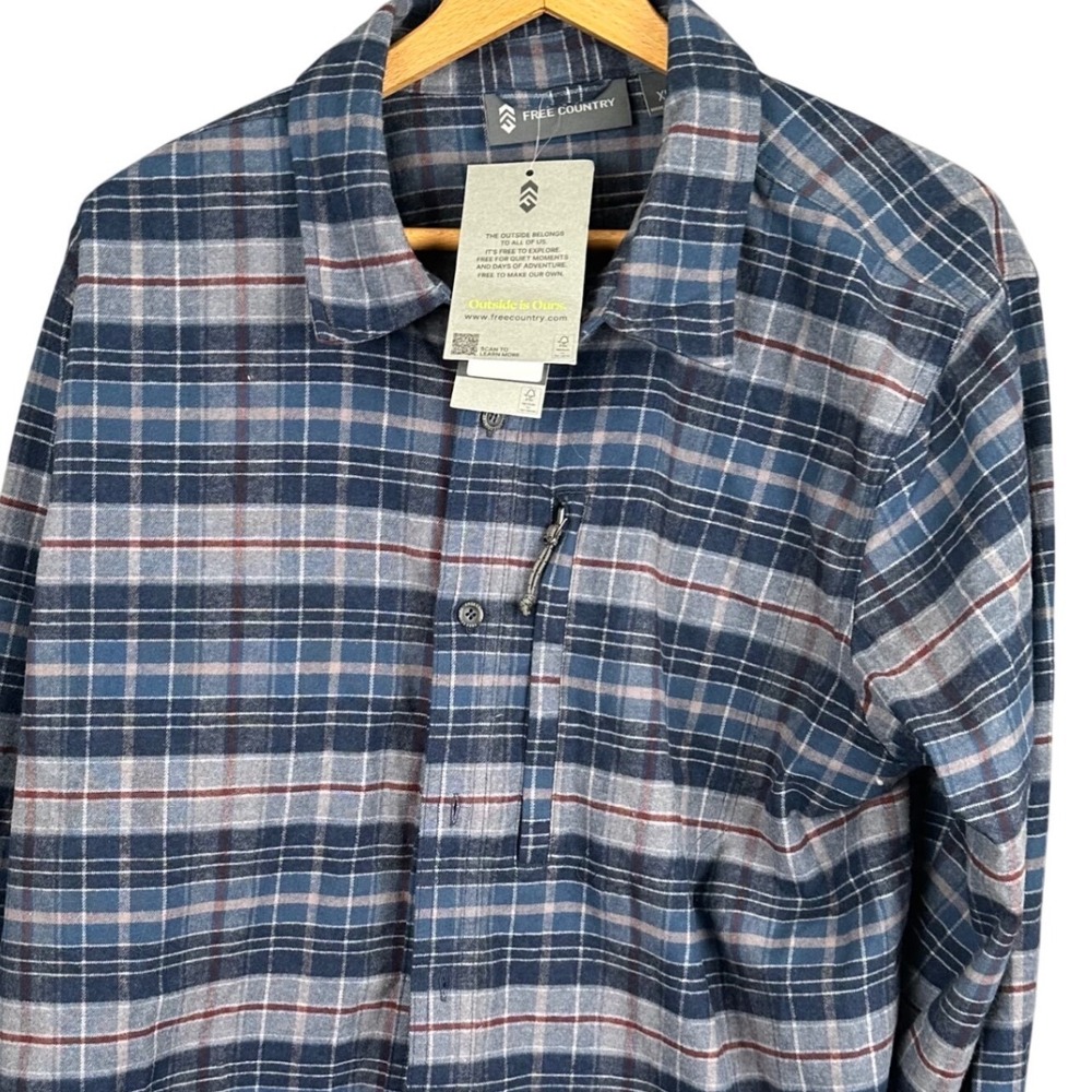 Free Country Mens XL Blue Plaid Flannel Long Sleeve Button Down Shirt NWT